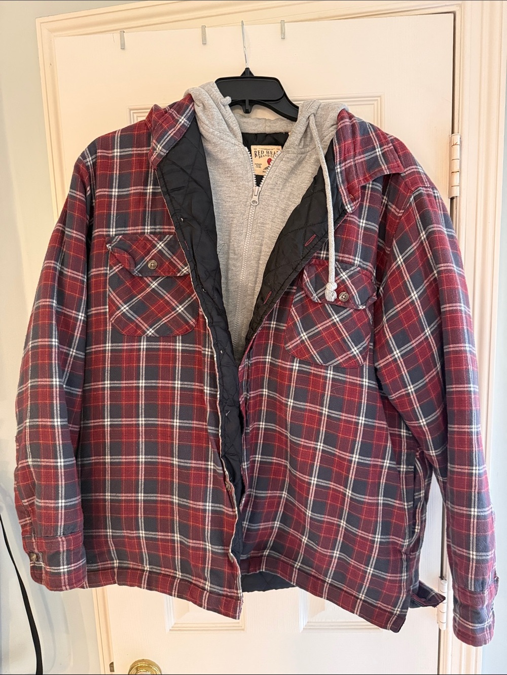 RedHead Men's Red & Black Plaid Hooded Jacket with Gray Inner Layer